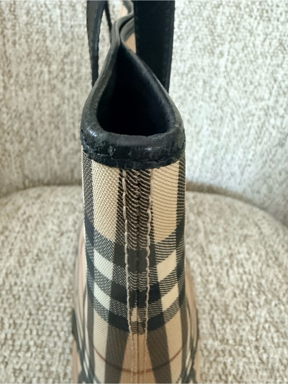 Vintage Burberry Medium Nova Check Structured Tote Bag Black Leather Accent - Picture 3 of 11